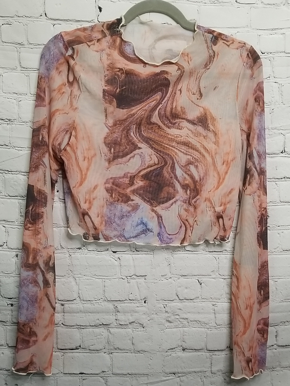 SHEIN womens crop top size Xlarge mesh fabric scalloped EUC